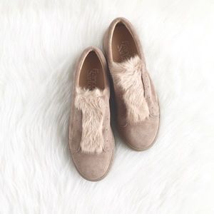 Franco Sarto "Firenze" Latte Suede Fur Sneakers